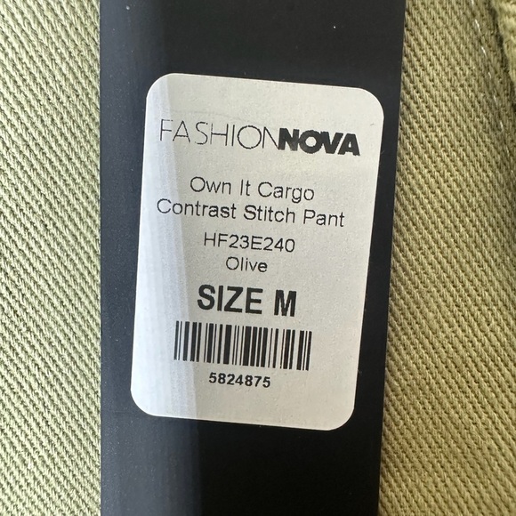Fashion Nova Own It Sage Green Cargo Pants NWT Contrast Stitch Pant Medium NWT - Picture 14 of 15